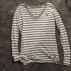 white and gray striped long sleeve